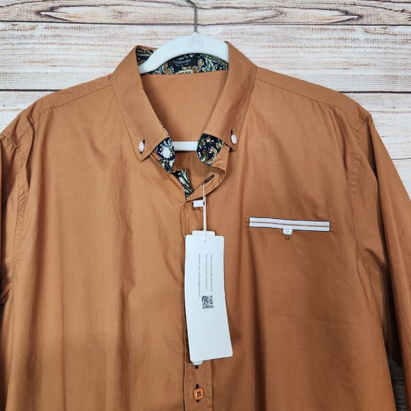 NWT Coofandy Button Up Shirt Men's Medium Brown Flip Cuff Long Sleeve Western - Picture 2 of 15